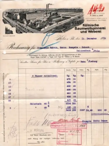 Köln Baumwollspinnerei und Weberei Briefkopf mit Fabrikansicht 1916
