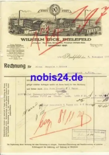 Bielefeld Wilhelm Eick Briefkopf mit Fabrikansicht 1929
