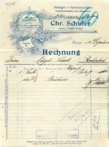 Göppingen Kolonialwaren Kaffee Rösterei Chr. Schulder Briefkopf 1912