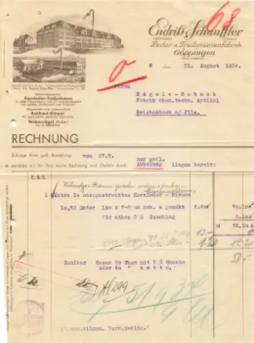 Göppingen Leder-und Treibriemenfabrik Endrich Schauffler Briefkopf 1934