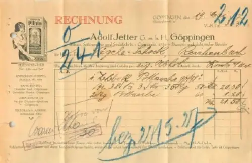 Göppingen Seifenfabrik  Adolf Jetter Briefkopf 1927