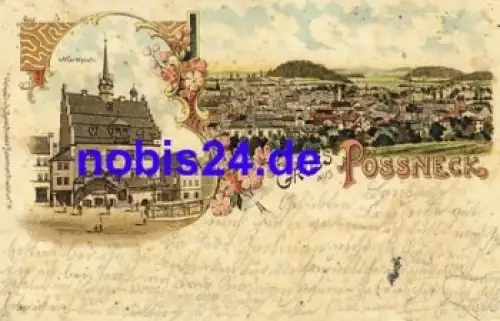07381 Pößneck Litho Marktplatz o 1914