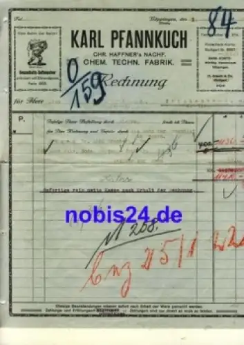 Göppingen Seifenpulver Fabrik Karl Pfannkuch Briefkopf 1922