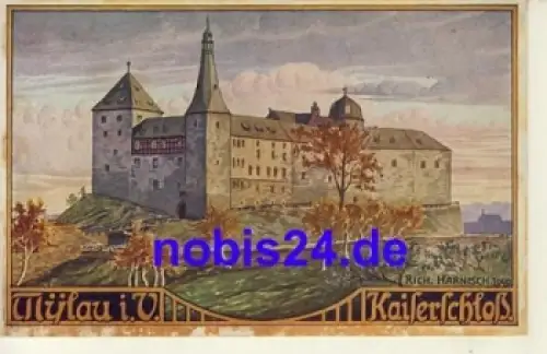 08499 Mylau Kaiserschloss Künstlerkarte *ca.1930