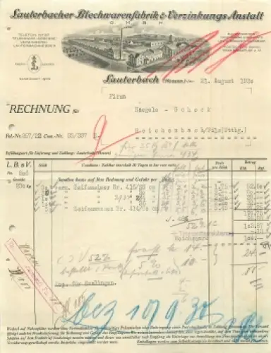 36341 Lauterbach Hessen Blechwaren & Verzinkungs Anstalt Briefkopf mit Fabrikansicht 1930