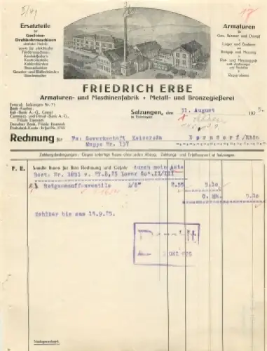 36433 Bad Salzungen Maschinenfabrik Friedrich Erbe Briefkopf mit Fabrikansicht 1925