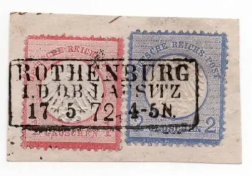 Michel 04 + 5 Adler mit kleinem Brustschild 1 Groschen und 2 Groschen auf Briefstück Kastenstempel Rothenburg Oberlausitz