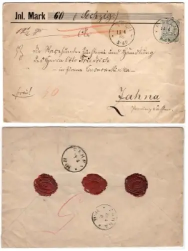 Michel 44 Freimarke Krone und Wertziffer im Perlenoval 50 Pfennig als Einzelfrankatur auf Brief