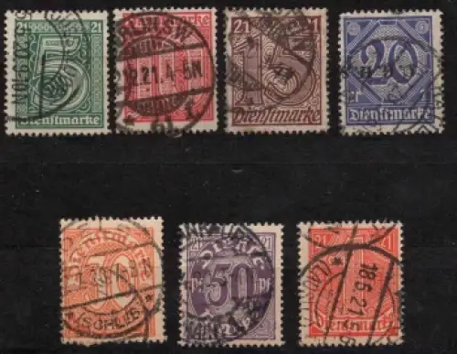 Michel Dienstmarken 16-22 Ablösungsziffer "21" gestempelt