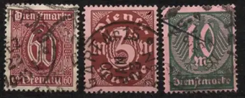 Michel Dienstmarken 66-68 Wertziffern Wasserzeichen 1 gestempelt