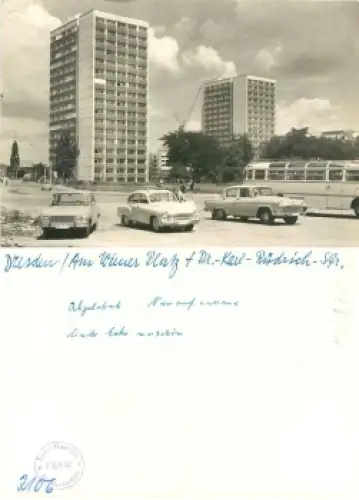 Seevorstadt-West Dresden Dr.-Karl-Rüdrich-Strasse (Wartburg 311 353 und Wolga) Druckvorlage 1970 Hanich2106