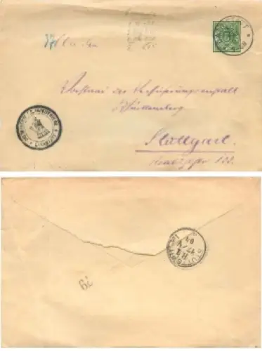 Württemberg Ganzsachenumschlag 5 Pfennig Dienstsache gestempelt Cannstatt 165.1904 nach Stuttgart