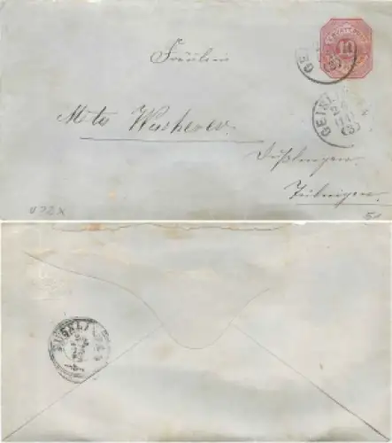 Württemberg Ganzsachenumschlag 10 Pfennig gestempelt Geislingen 26 (11) (3)  nach Dusslingen