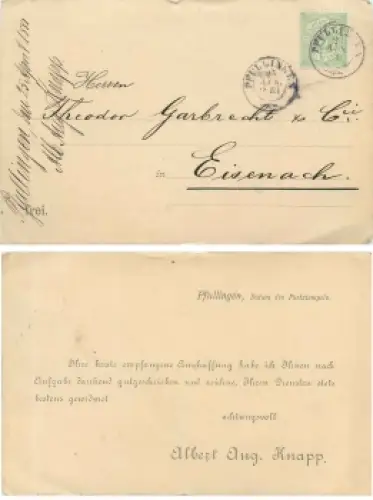 Württemberg Mi.Nr. 44 3 Pfennig auf Vertreterkarte Stempel Pfullingen 25.4.1881
