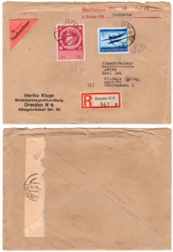 Deutsches Reich Michel 880 und 887 auf Nachnahme R-Brief Dresden N12 o 6.7.1944