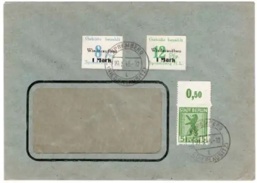 SBZ Berlin Michel 1B und Lokalausgaben Spremberg auf Brief o Spremberg 27.5.1946