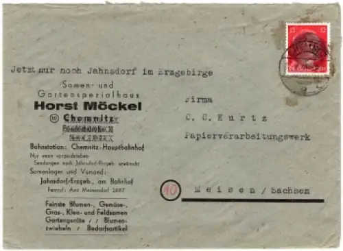 Chemnitz Sächsische Schwärzung 12 Pfennig Hitler auf Brief o Chemnitz 1945