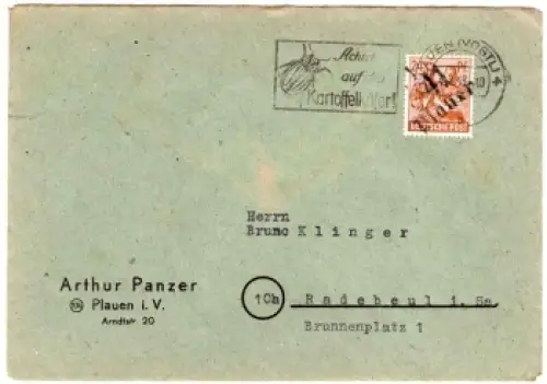 SBZ Michel 174 Bezirkshandstempel 41 Plauen auf 24 Pfennig  Brief o Plauen (Vogtl) 4 4.7.1948