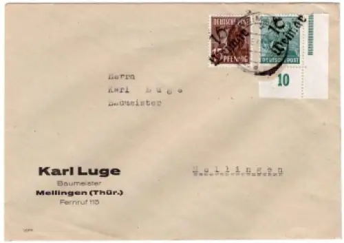 SBZ Michel 171 172 Bezirkshandstempel 16 Weimar auf 15 + 16 Pfennig  Brief o Weimar 28.6.1958