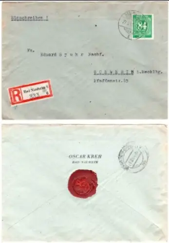 Kontrollratsausgabe Michel 936 auf R-Brief Bad Nauheim 27.5.1946