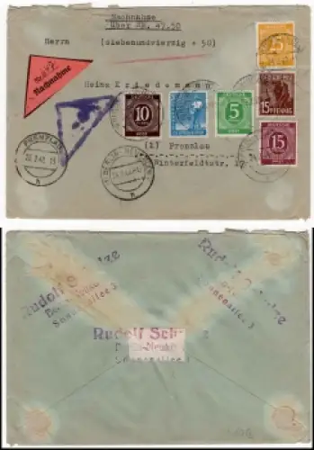 Kontrollratsausgabe Bundfranatur auf Nachnahme Brief o (1) Berlin-Neukölln 24.2.1948 nach Prenzlau