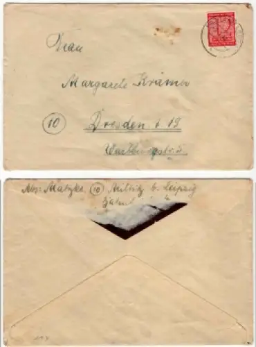 SBZ West-Sachsen Michel 119y auf Brief o Miltitz 9.1.1946 nach Dresden