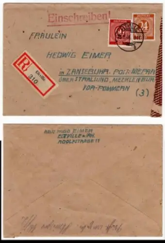 Kontrollratsausgabe Michel 925  933 auf R-Brief von Eltville nach Zansebuhr