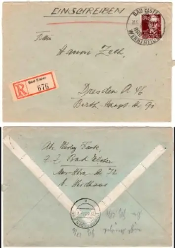 SBZ Michel 227 Einzelfrankatur auf R-Brief o Bad Elster 25.6.1951 nach Dresden