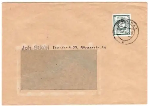 SBZ Ost-Sachsen Michel 61 Einzelfrankatur auf Brief o Dresden A1 5.2.1946