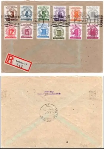 SBZ West-Sachsen Michel 138-149 Volkssolidarität auf R-Brief o (10) Leipzig C2 26.3.1946 nach Dresden
