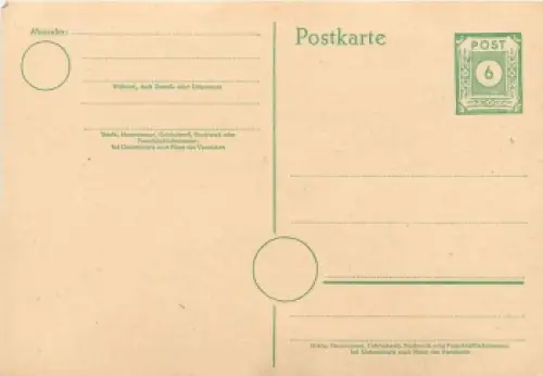 SBZ Ost Sachsen Ganzsache 6 Pfennig grün  * 1945