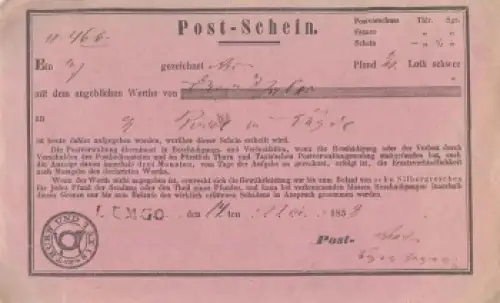 Thurn und Taxis Lemgo Post-Schein 1853