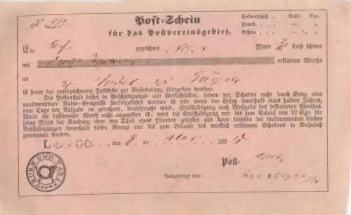 Thurn und Taxis Lemgo Post-Schein 8. Mai 1855