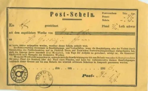 Thurn und Taxis Detmold Post-Schein 13.6.1863