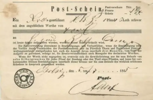 Thurn und Taxis Post-Schein 6.7.1865