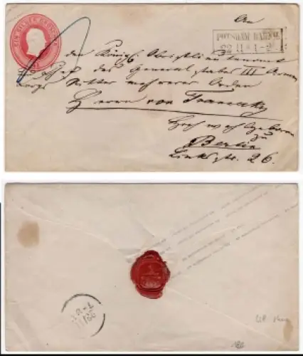 Preussen 1 Silbergroschen Ganzsachenumschlag Potsdam Bahnhof 22.22. um 1870 nach Berlin