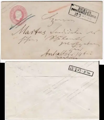 Preussen 1 Silbergroschen Ganzsachenumschlag o Berlin Potsdamer Bahnhof 12.2. um 1870