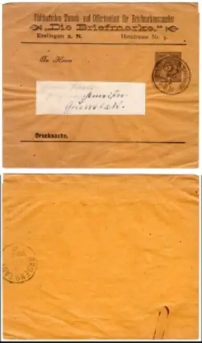 Württemberg 3 Pfennig Ganzsachen Streifband von Esslingen 22.5.1897 nach Grünstadt