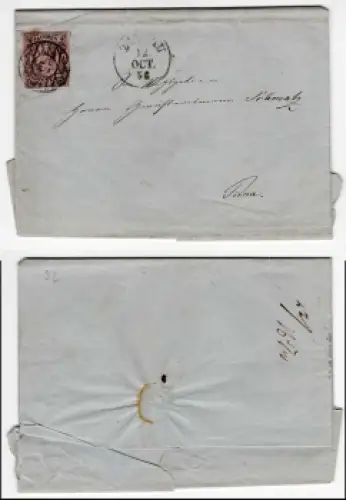 Sachsen Michel 9 auf Brief mit Gitterstempel 15 Zwickau 12.10.1856 nach Pirna
