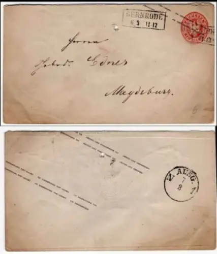 Preussen Ganzsachenumschlag Ein Silbergroschen von Gernrode 6.3.um 1862 nach Magdeburg