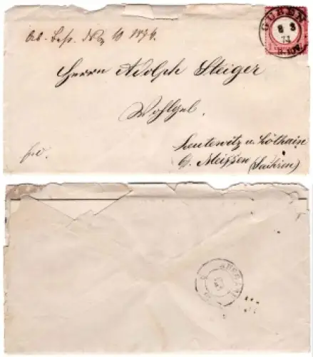 Deutsches Reich Michel 19 Adler mit großem Brustschild auf Brief von Guben 8.3.1874 nach Leutewitz