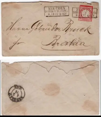 Deutsches Reich Michel 4 Adler mit kleinem Brustschild auf Brief von Beuthen Oberschlesien 3.3.1872 nach Breslau