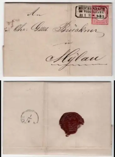 Deutsches Reich Michel 19 Adler mit großem Brustschild auf Brief von Reichenbach Vogtland 31.1.1873 nach Mylau