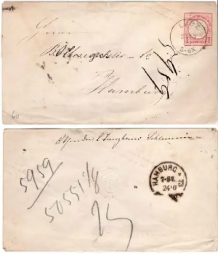 Deutsches Reich Ganzsachenumschlag mit kleinem Brustschild auf Brief von Lübz 23.10.1873 nach Hamburg