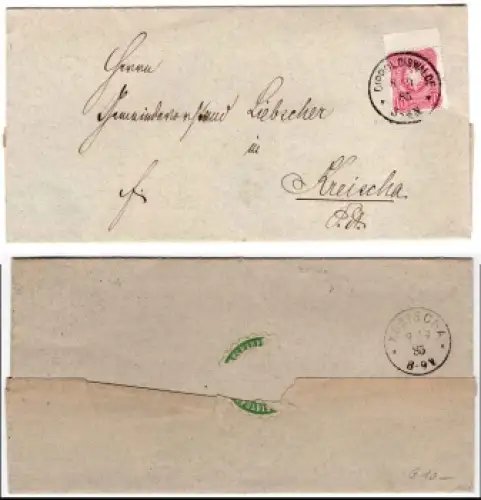 Deutsches Reich Michel 41 mit Zwischensteg auf Brief von Dippoldiswalde 8.9.1885 nach Kreischa