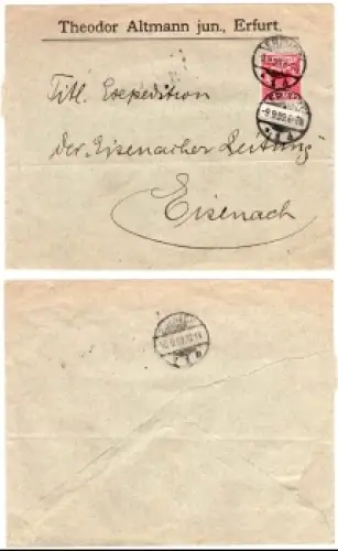 Deutsches Reich Michel 47 ZS mit Zwischensteg auf Brief von Erfurt 9.9.1899 nach Eisenach
