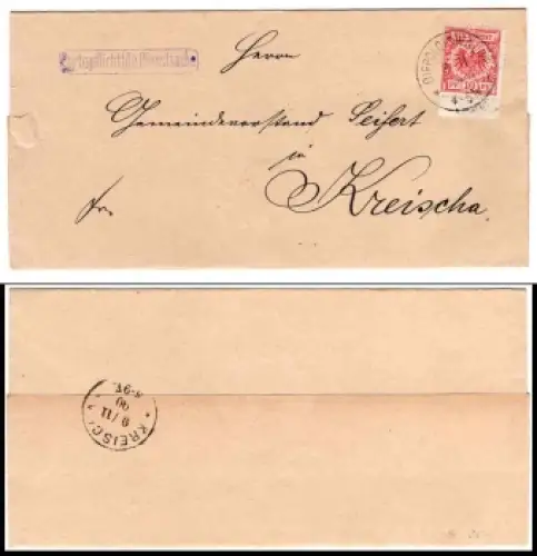Deutsches Reich Michel 47 ZS mit Zwischensteg auf "Portopflichtige Dienstsache" von Dippoldiswalde 9.11.1890 nach Kreischa