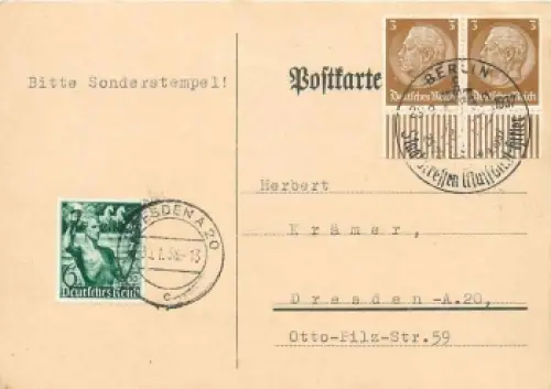 Staatstreffen Mussolini Hitler Sonderstempel Berlin 29.9.1937