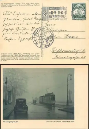 Reichsparteitag der NSDAP mit Sonderstempel Marschstaffel Gau Sachsen 4.- 10.9.1935 Hof-Nürnberg o Nürnberg 12.9.1935