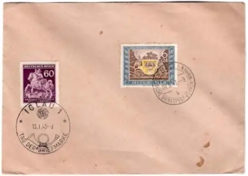 Böhmen und Mähren Michel 113 Sonderstempel Iglau 1 Tag der Briefmarke 3.1.1943